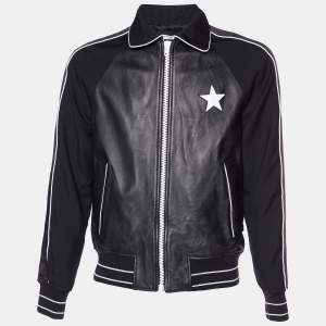 Givenchy Black Leather Star Applique Zip Front Jacket XL