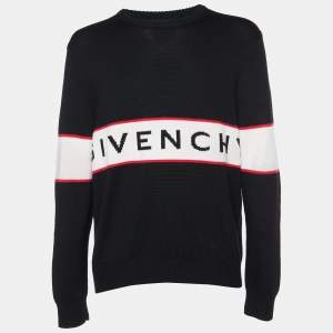 Givenchy  Black Logo Band Intarsia Wool Knit Sweater XXL