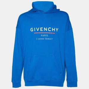 Givenchy Blue Address Logo printed Cotton Knit Hoodie XXL