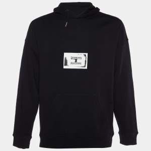 Givenchy Black Cotton Knit Logo Patch Detail Hoodie L