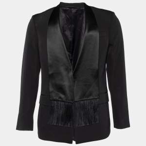 Givenchy Black Wool & Silk Satin Fringed Shawl Collar Blazer M