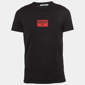 Givenchy Black Logo Applique Distressed Cotton Crew Neck T-Shirt S