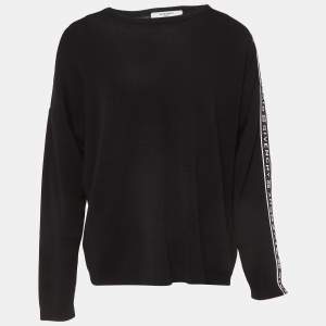 Givenchy Black Logo Tape Trim Wool Knit Crew Neck Sweatshirt L