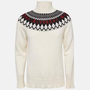 Givenchy Off-White Intarsia Wool Knit Turtle Neck Sweater M
