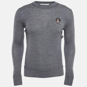Givenchy Grey Embroidered Wool Knit Sweatshirt XS