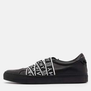 Givenchy Black Leather 4G Webbing Detail Low Top Sneakers Size 42