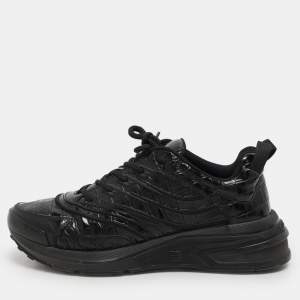 Givenchy Black Croc Embossed Leather GIV 1 Low Top Sneakers Size 41
