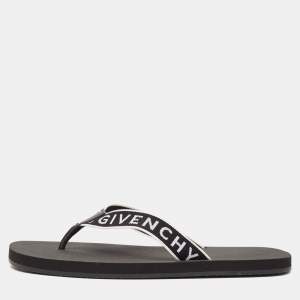 Givenchy Black Canvas and Leather Thong Slides Size 45