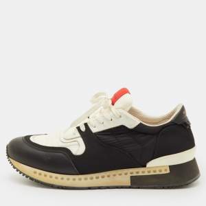 Pre Owned Givenchy Size 41.5 Black/White Leather and Fabric Low Top Sneakers
