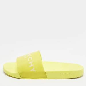 Pre Owned Givenchy Size 45 Yellow Rubber Logo Pool Slides 