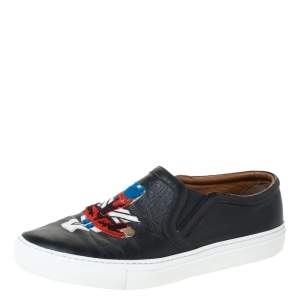 Givenchy Black Leather Embroidered Slip-On Sneakers Size 44