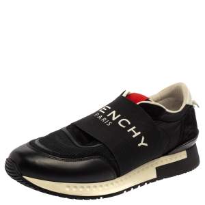 Givenchy Black/Red Leather and Mesh Active Runner Slip On Sneakers Size 43