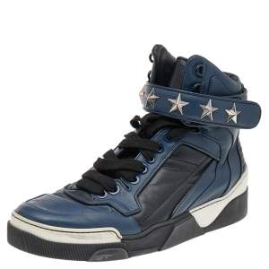 Givenchy Blue/Black Leather Tyson Star Studded High Top Sneakers Size 43