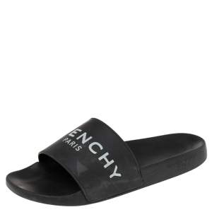 Givenchy Black Rubber Logo Flat Slides Size 43
