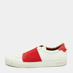 Givenchy White/Red Leather and Elastic Band Urban Street Slip-On Sneakers Size 44