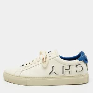Givenchy White/Blue Leather Reverse Letter Low Top Sneakers Size 41