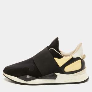 Givenchy Black/Light Yellow Leather, Neoprene and Suede Runner Elastic Sneakers Size 40