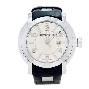 Givenchy White Stainless Steel Leather GV.5254J Men's Wristwatch 48 mm