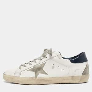 Golden Goose White/Grey Leather and Suede Super Star Low Top Sneakers Size 45