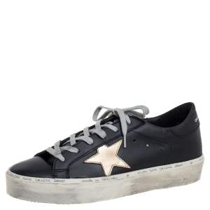 Pre Owned Golden Goose Black/Gold Leather Hi Star Low Top Sneakers Size 41