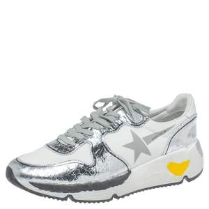 Pre Owned Golden Goose White/Silver Leather Lace Up Sneakers Size 41