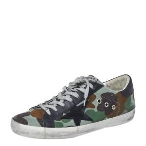 Pre Owned Golden Goose Camouflage Print Canvas and Leather Super Star Sneakers Size 42