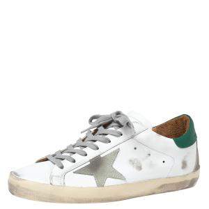 Pre Owned Golden Goose Green Leather Superstar Low Top Sneakers 41