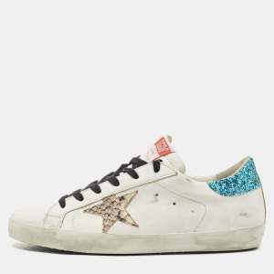 Golden Goose White Leather and Glitter Low Top Sneakers Size 42