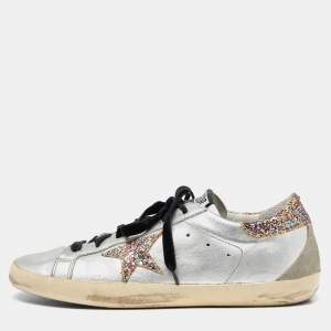 Golden Goose Silver Leather Rainbow Superstar Sneakers Size 42