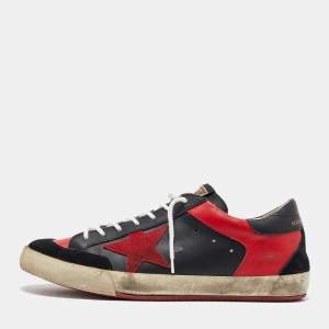 Golden Goose Black/Red Leather Superstar Low Top Sneakers Size 43