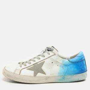 Golden Goose Blue/White Leather Super Star Low Top Sneakers Size 42