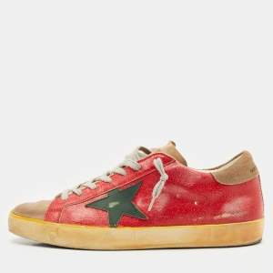 Golden Goose Red/Beige Leather and Suede Superstar Low Top Sneakers Size 43