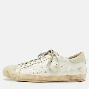 Pre Owned Golden Goose White Nubuck and Leather Super Star Sneakers Size 41