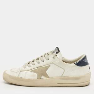 Pre Owned Golden Goose White Leather Stardan Lace Up Sneakers Size 42