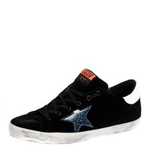 Golden Goose Black/White Velvet And Leather Trim Superstar Lace Up Sneakers Size 41