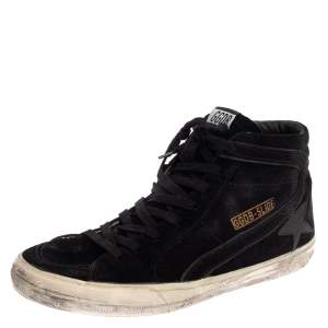 Pre Owned Golden Goose Black Suede Leather Slide High Top Sneakers Size 43
