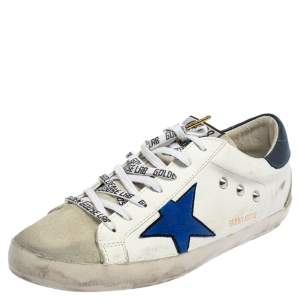  Golden Goose White/Blue Leather and Suede Superstar Golden Day Sneakers Size 42