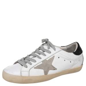 Golden Goose White/Grey Leather And Suede Superstar Low Top Sneakers Size 41