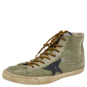 Golden Goose Green Canvas And Suede Francy High Top Sneakers Size 41