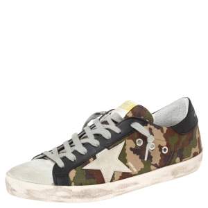 Pre Owned Golden Goose Camouflage Print Canvas And Leather Super Star Sneakers Size 42 