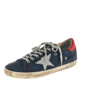 Golden Goose Blue/Red Leather And  Denim Superstar Sneakers Size 42