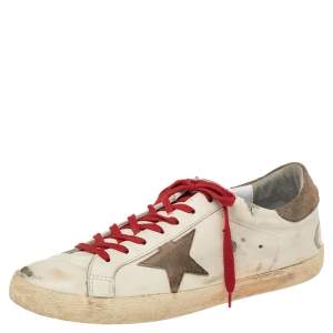 Golden Goose White/Red Leather Superstar Sneakers Size EU 46