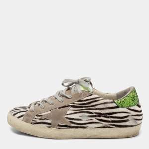 Golden Goose Tri-Color Calf Hair and Glitter Superstar Low-Top Sneakers Size 40
