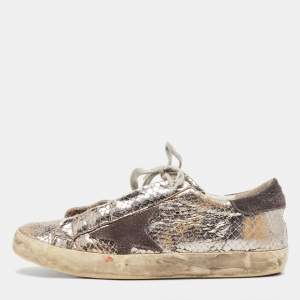 Golden Goose Silver Python Embossed Super Star Sneakers Size 40