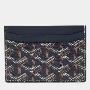 Pre Owned Goyard Navy Blue Goyardine Coated Canvas and Leather Saint Sulpice Card Holder