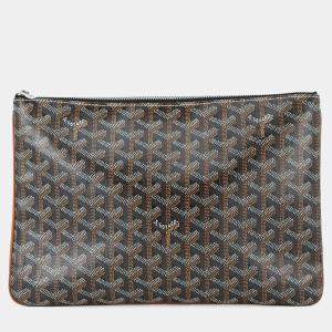 Pre Owned Goyard Senna Clutch Bag Black/Natural senat Pvc Leather Size Mm