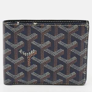 Pre Owned Goyard Victoire Navy Blue Goyardine Coated Canvas Bifold Wallet
