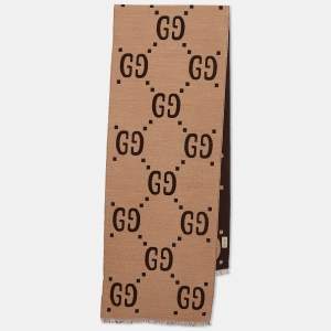 Gucci Beige/Brown GG Jacquard Wool Freedom Scarf