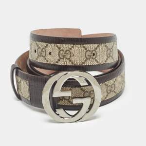 Gucci Brown/Beige GG Supreme Canvas and Leather Interlocking G Belt 120CM