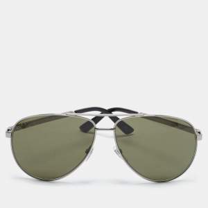 Pre Owned Gucci Black/Silver Tone GG0137S Aviator Sunglasses
